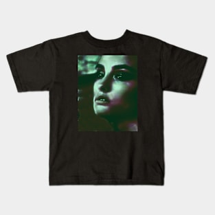 Portrait, digital collage and special processing. Woman. Like in night dreams. Green and red. Kids T-Shirt